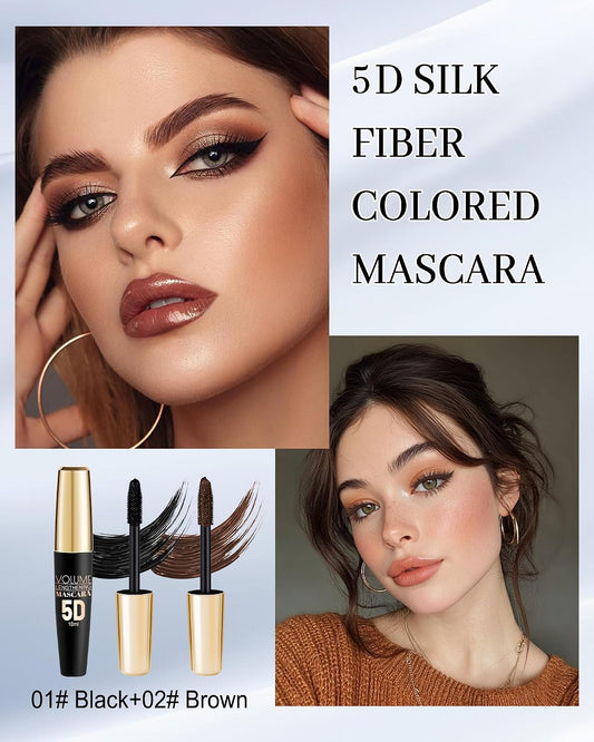 2 Pack Waterproof 5D Colored Mascara for Volume and Length | Fiber Tubing Mascara for Long-Lasting, No Flaking, Volumizing and Curling Eyelashes, Ideal for Halloween Makeup