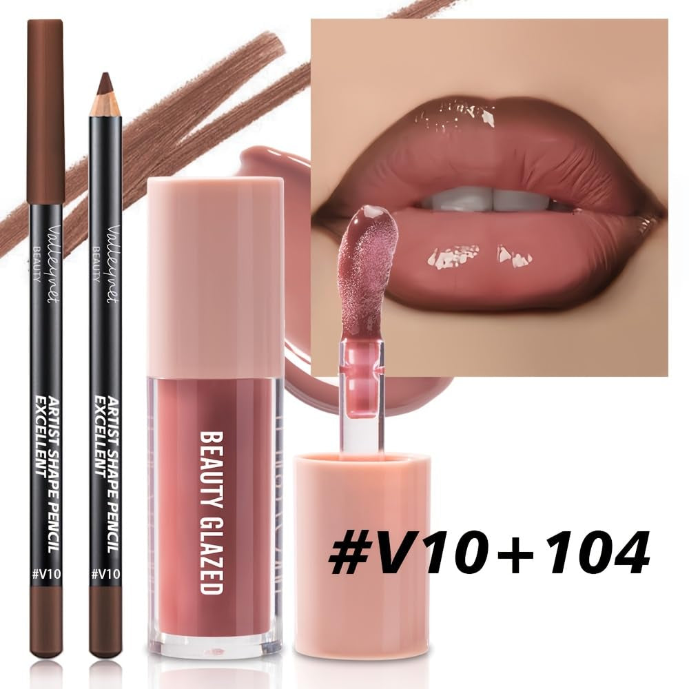 Berry Mauve Lip Gloss & Liner Duo - Achieve Juicy, Plump Lips with High Shine & Volume!