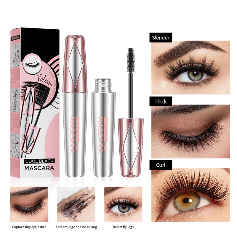 My Lashes 4D Silk Fiber Mascara - Stunning Volume & Length, Waterproof Black, Curly with New Silicone Brush (2 Pack)